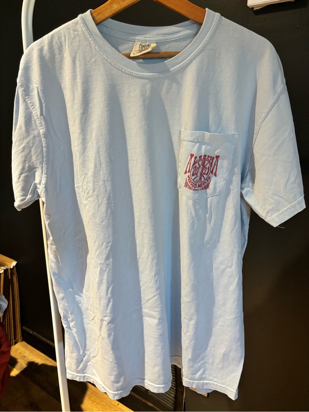 Vintage Alabama Colors Light Blue Short Sleeve Pocket Tee with Red Pocket